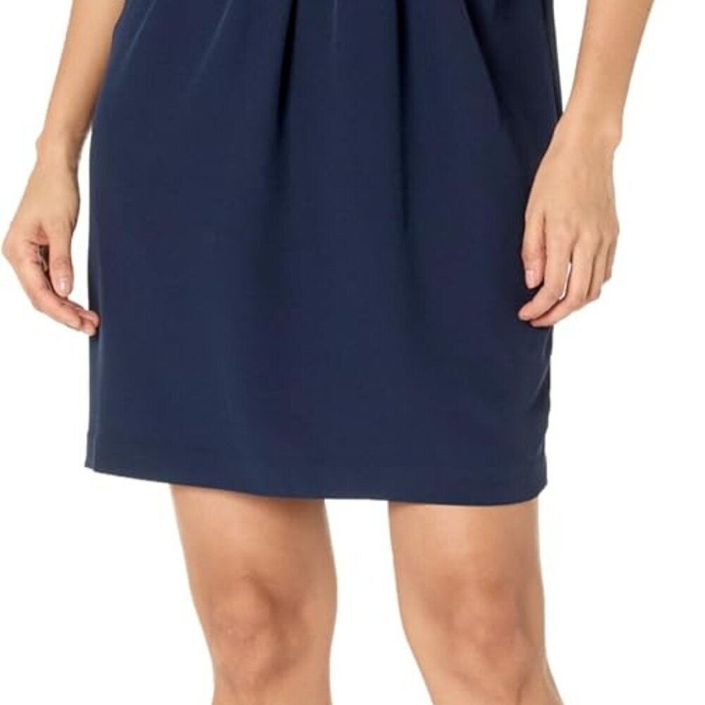 Women's V-Neck Pleat Front Mini Dress Polyester Elastane 3/4 Sleeves